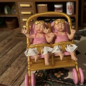 My mini Baby Twin Girls in Stroller-Rare